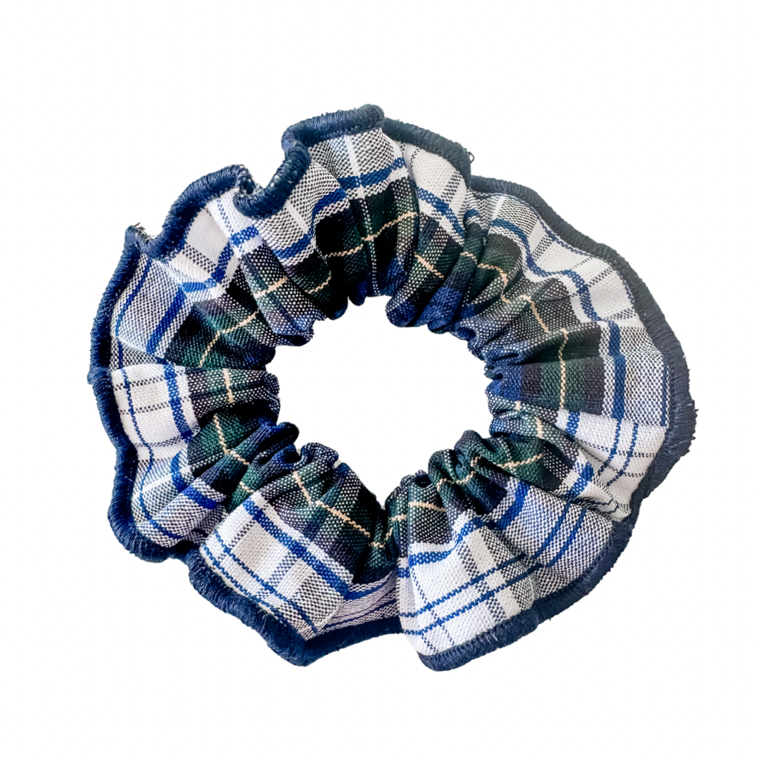 Green and Blue Plaid Scrunchie