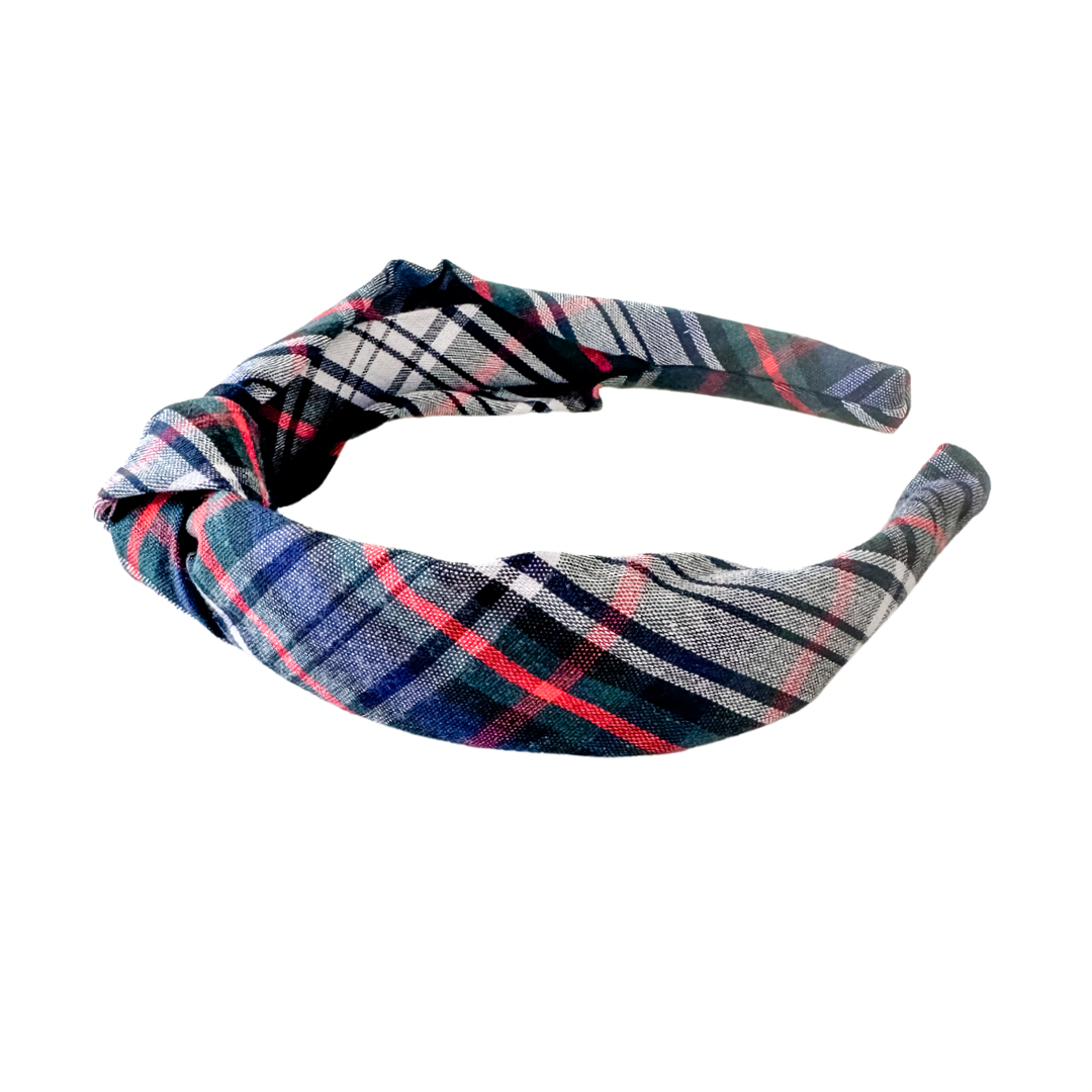Navy and White Plaid Headbands