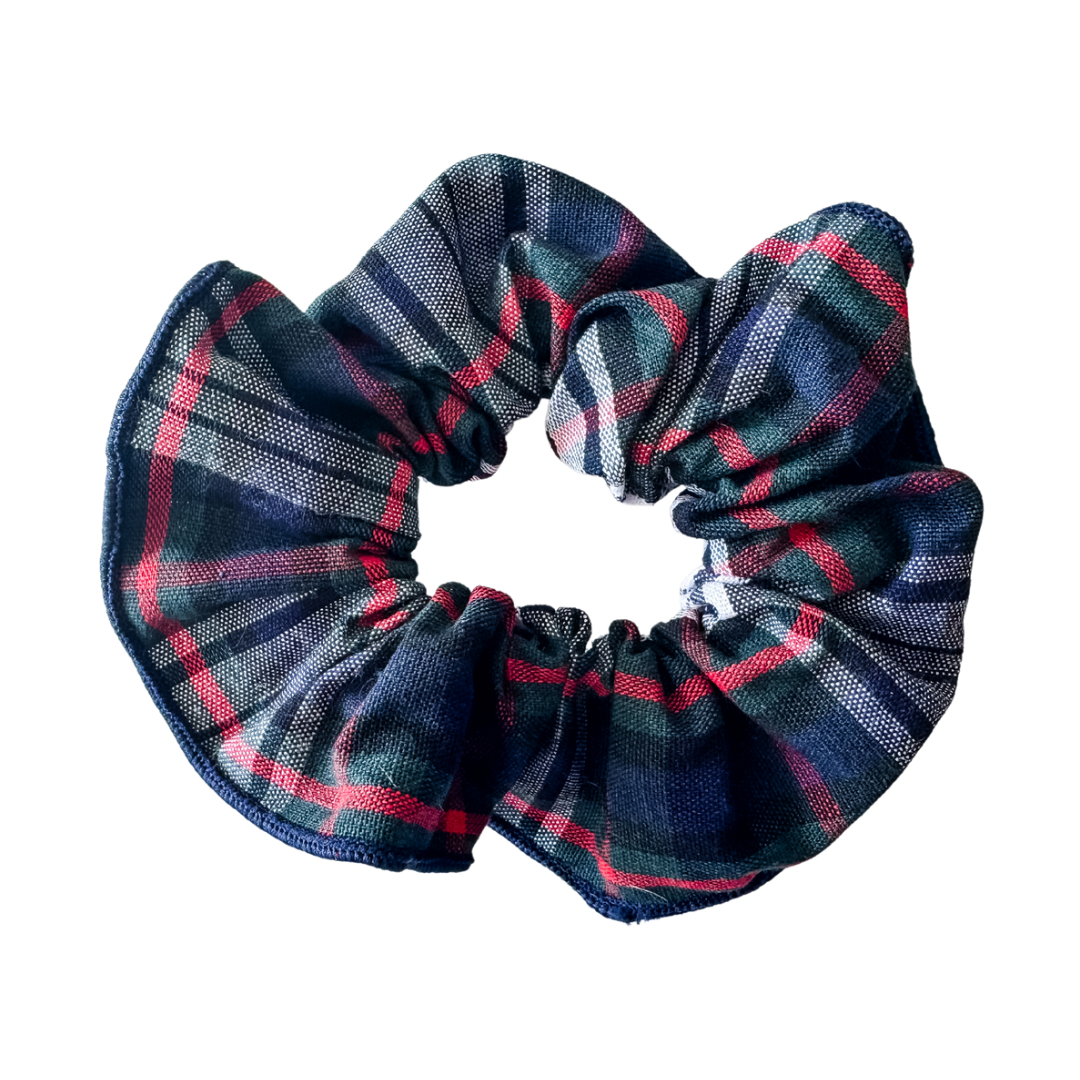 Navy and White Plaid Scrunchies