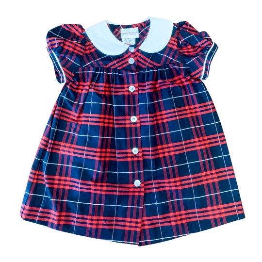 Red and Navy Plaid Smock Dress